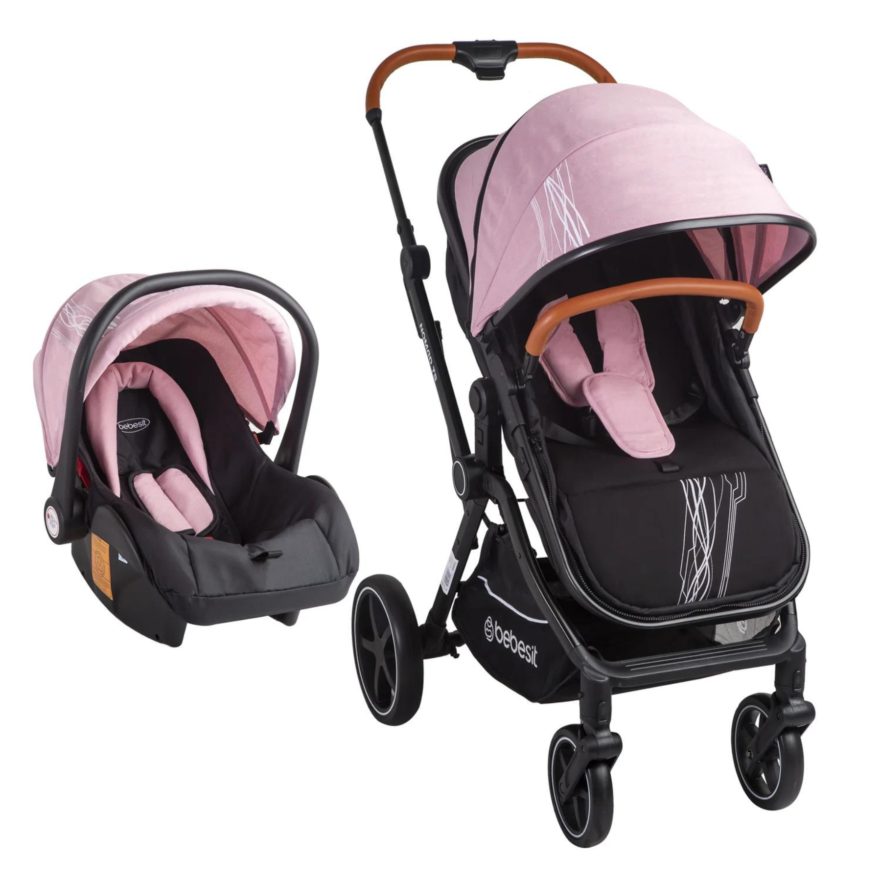 Carriola Para Bebé 3 En 1 Con Portabebé Bebesit Nomad - Rosa