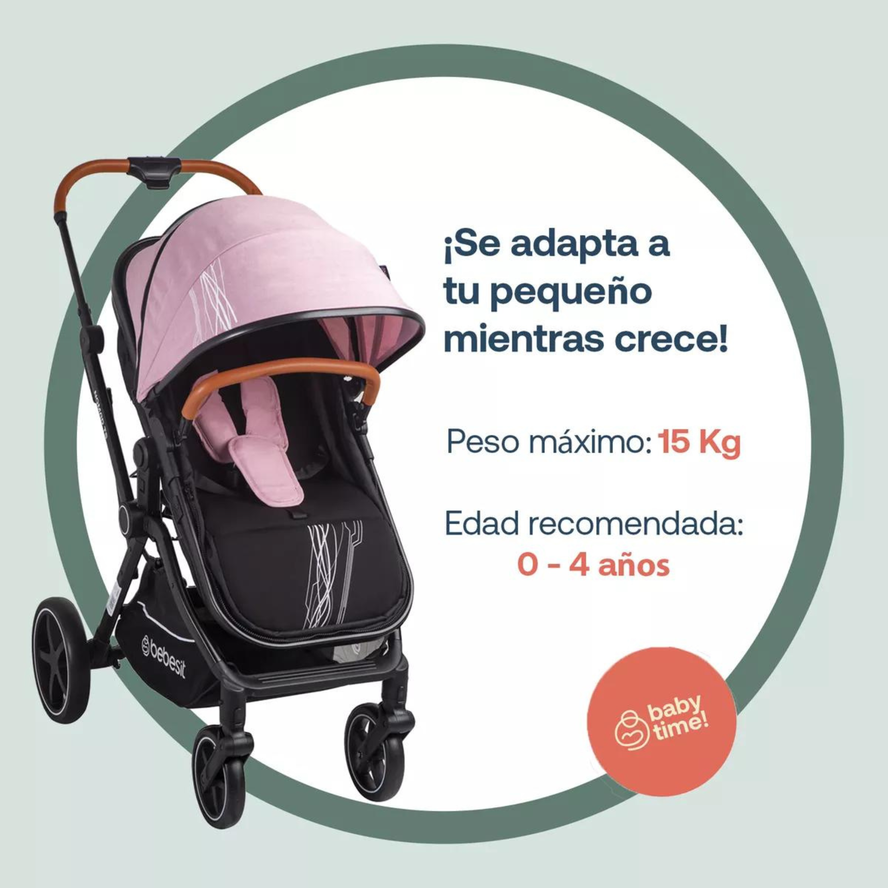Carriola Para Bebé 3 En 1 Con Portabebé Bebesit Nomad - Rosa