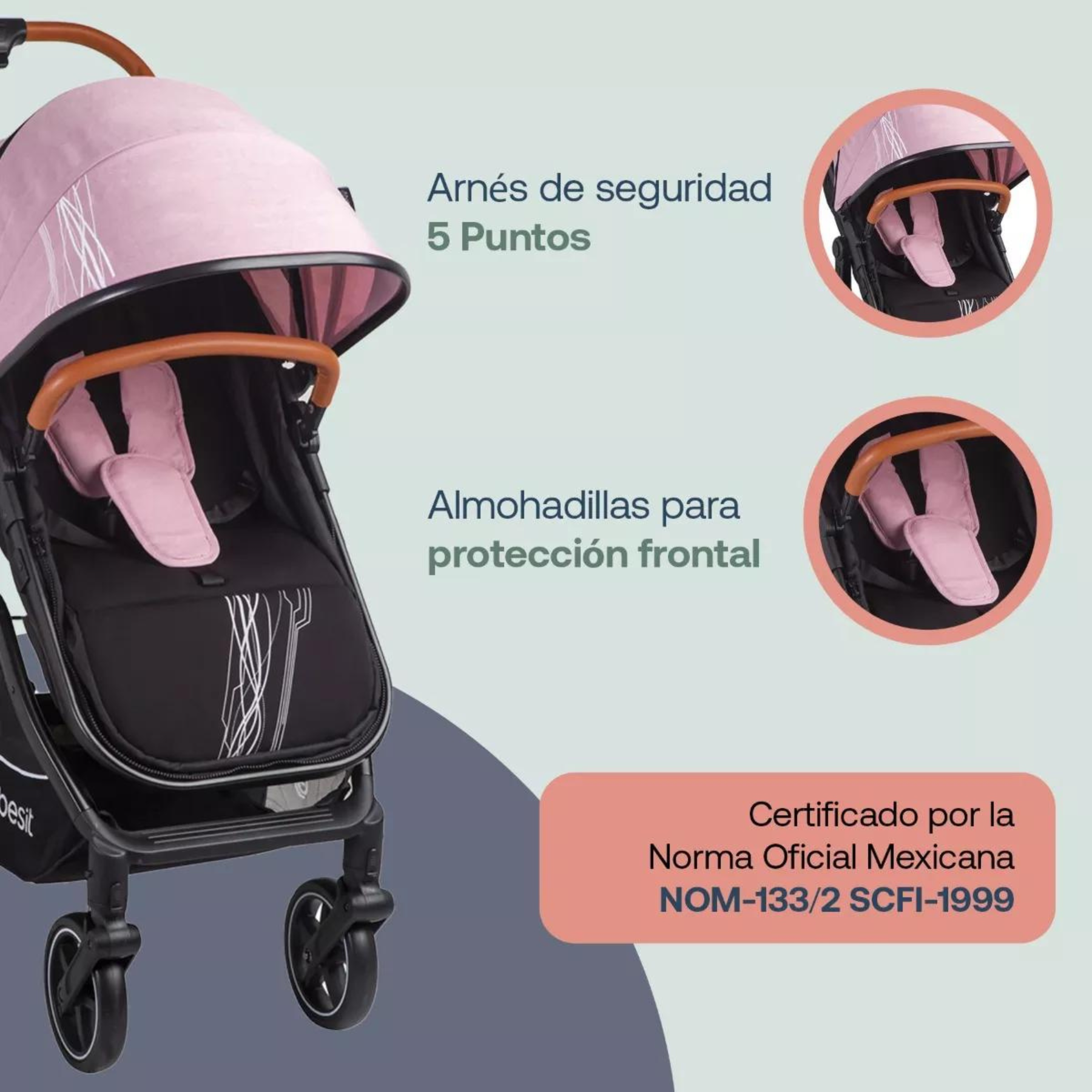 Carriola Para Bebé 3 En 1 Con Portabebé Bebesit Nomad - Rosa
