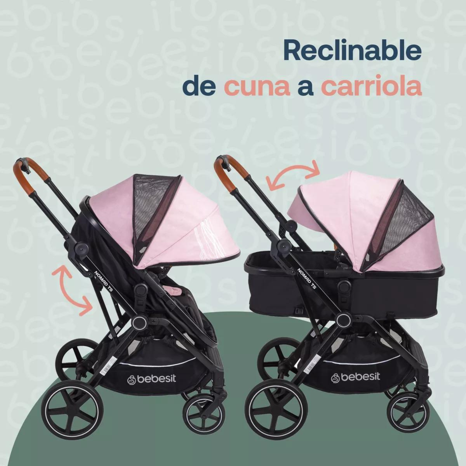 Carriola Para Bebé 3 En 1 Con Portabebé Bebesit Nomad - Rosa