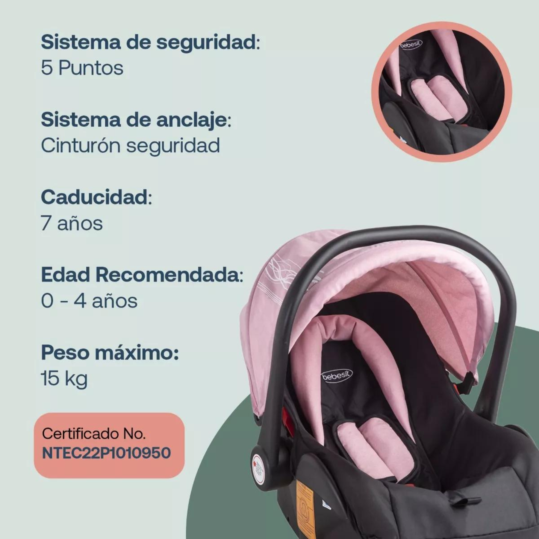 Carriola Para Bebé 3 En 1 Con Portabebé Bebesit Nomad - Rosa