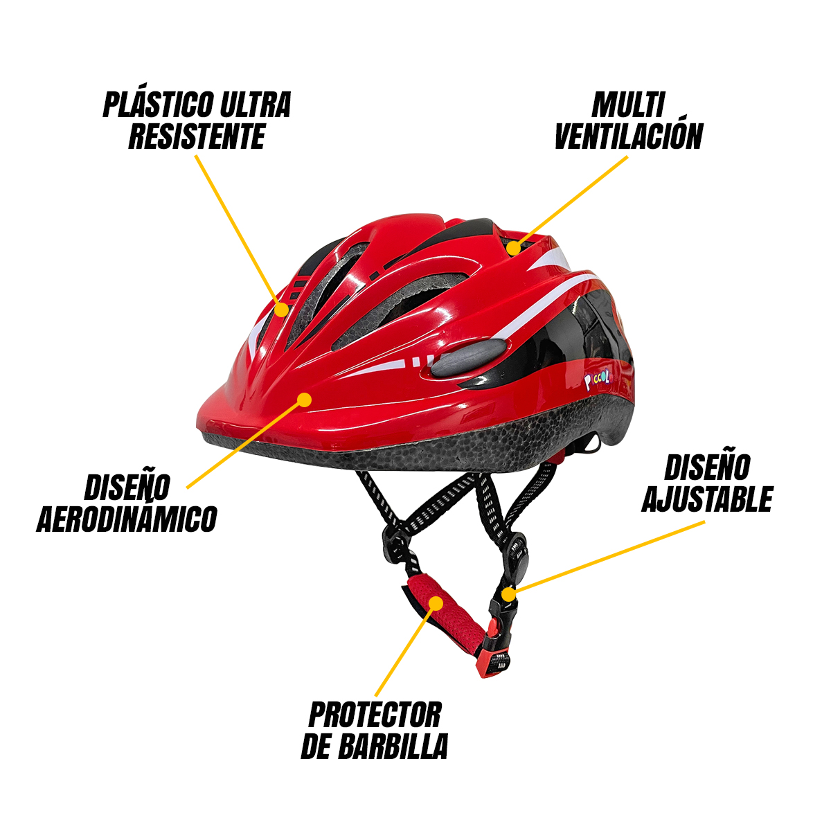 Casco Niño Bicicleta Kit Rodilleras Protección Infantil Rojo Piccolo