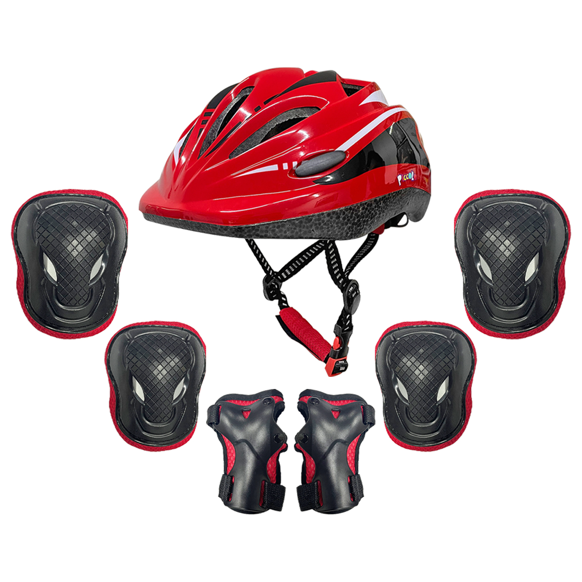Casco Niño Bicicleta Kit Rodilleras Protección Infantil Rojo Piccolo