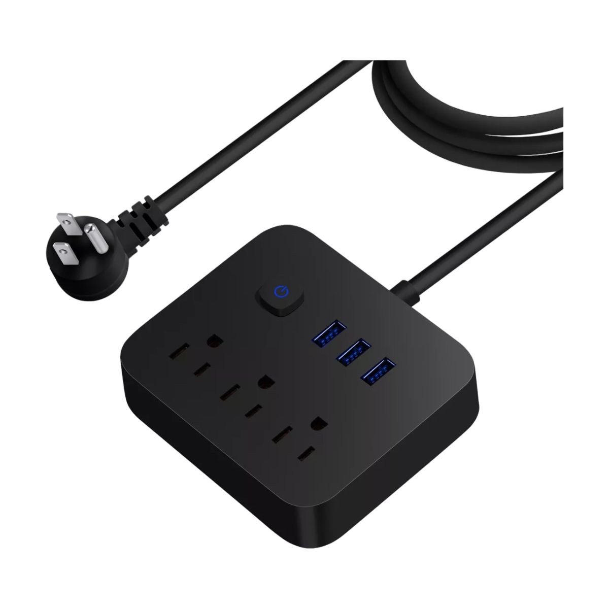 Regleta Multicontactos Extensión De 3 Puertos Usb Y 3 Tomas Negro