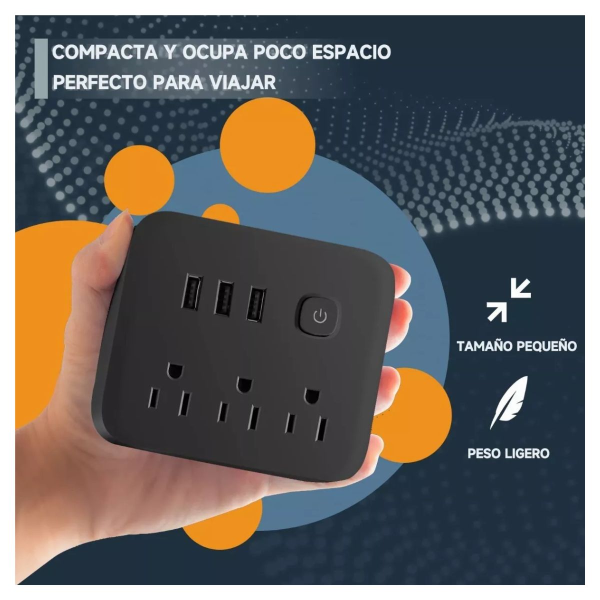 Regleta Multicontactos Extensión De 3 Puertos Usb Y 3 Tomas Negro