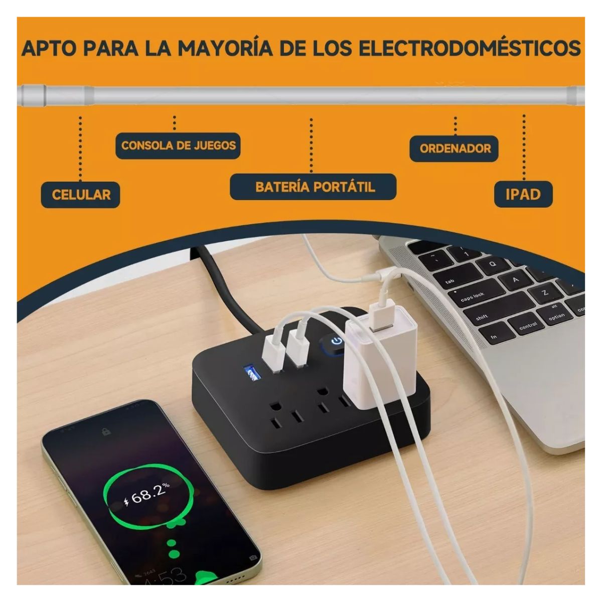 Regleta Multicontactos Extensión De 3 Puertos Usb Y 3 Tomas Negro
