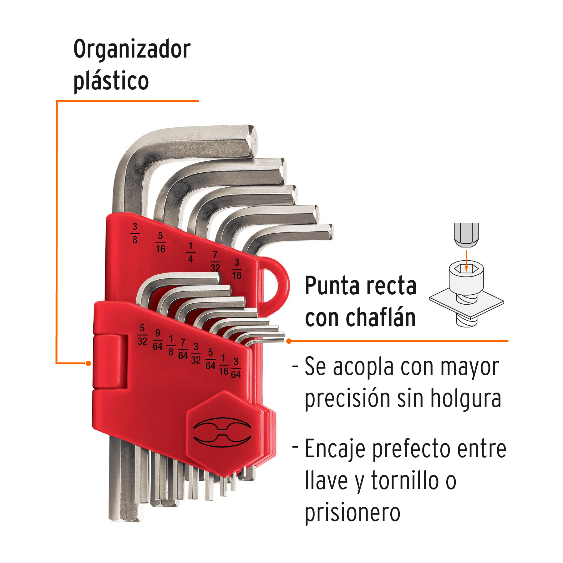 JUEGO 13 LLAVES ALLEN STD PUNTA HEXAGONAL CON ORGANIZADOR TRUPER 15545