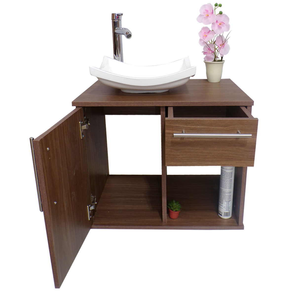 Gabinete Para Baño Flotante Con Ovalin Blanco Y Cajón