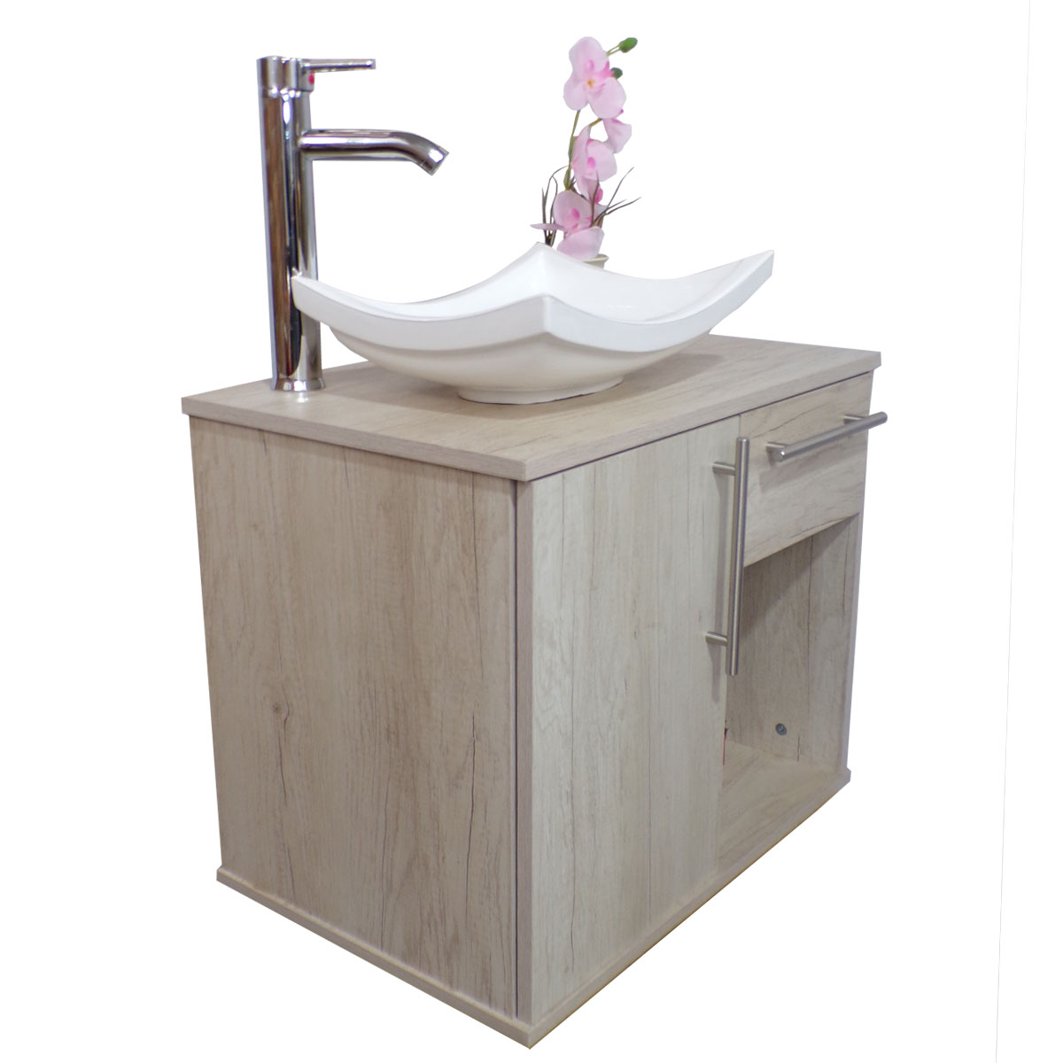 Gabinete Para Baño Flotante Con Ovalin Blanco Y Cajón