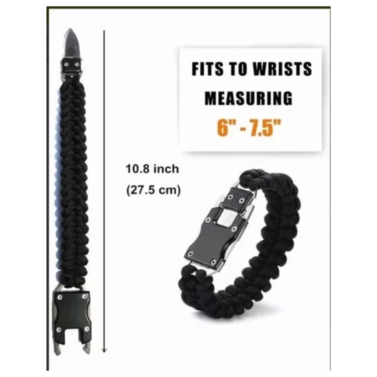 Pulsera Navaja Paracord Tactica Acero Cuchillo negra