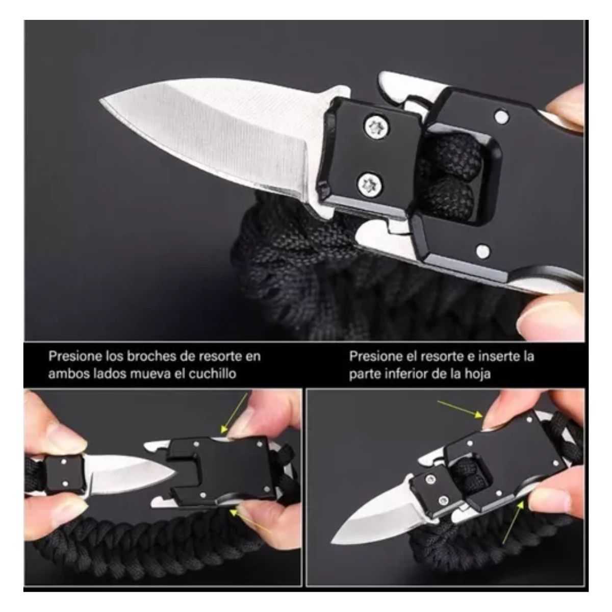 Pulsera Navaja Paracord Tactica Acero Cuchillo negra