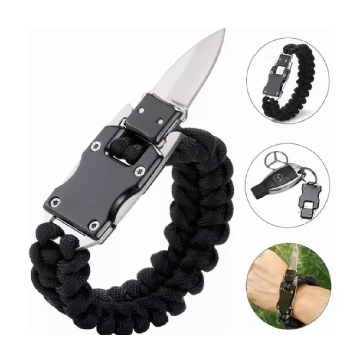 Pulsera Navaja Paracord Tactica Acero Cuchillo negra