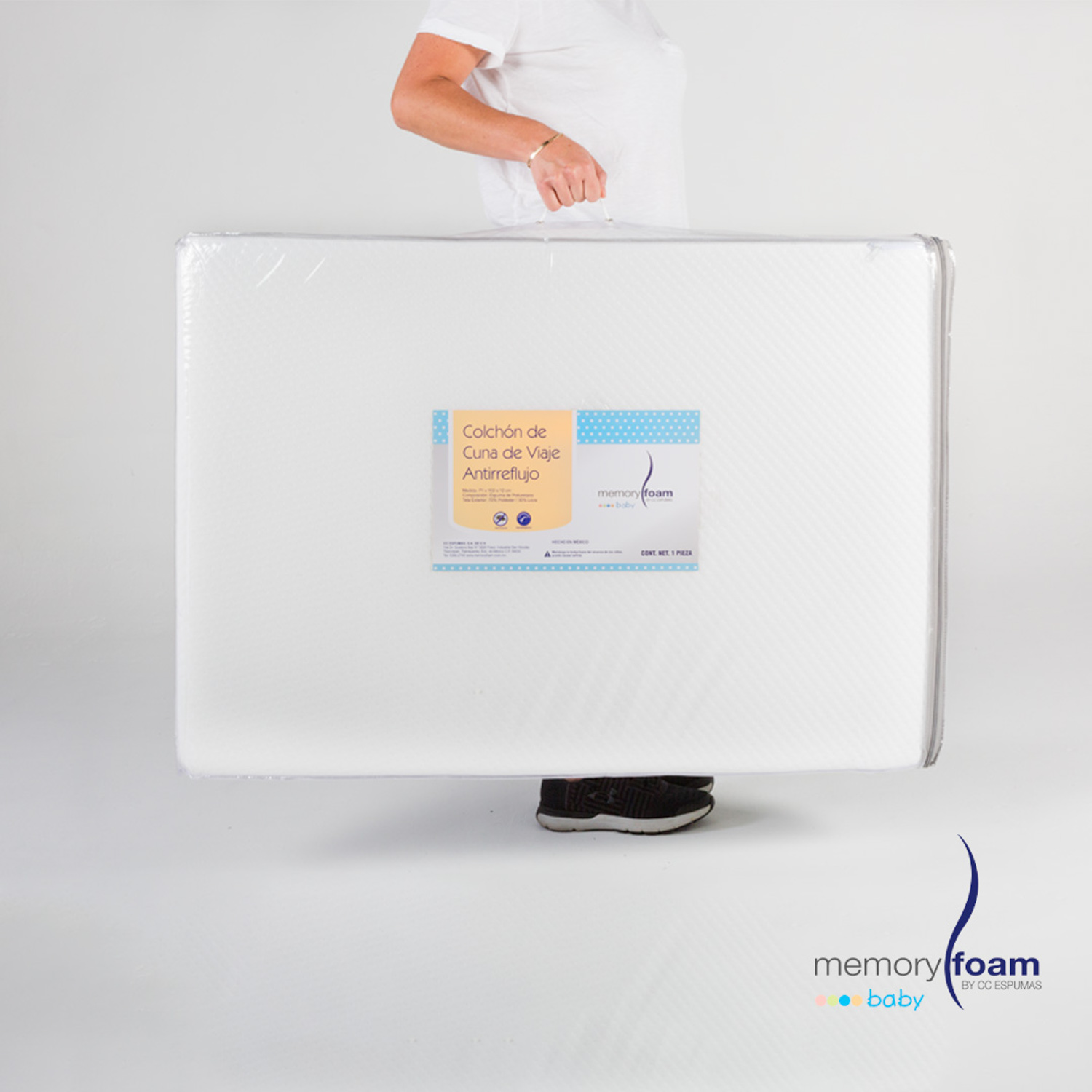 Memory Foam Colchón Antirreflujo para Cuna de Viaje, 100x70x12 cm