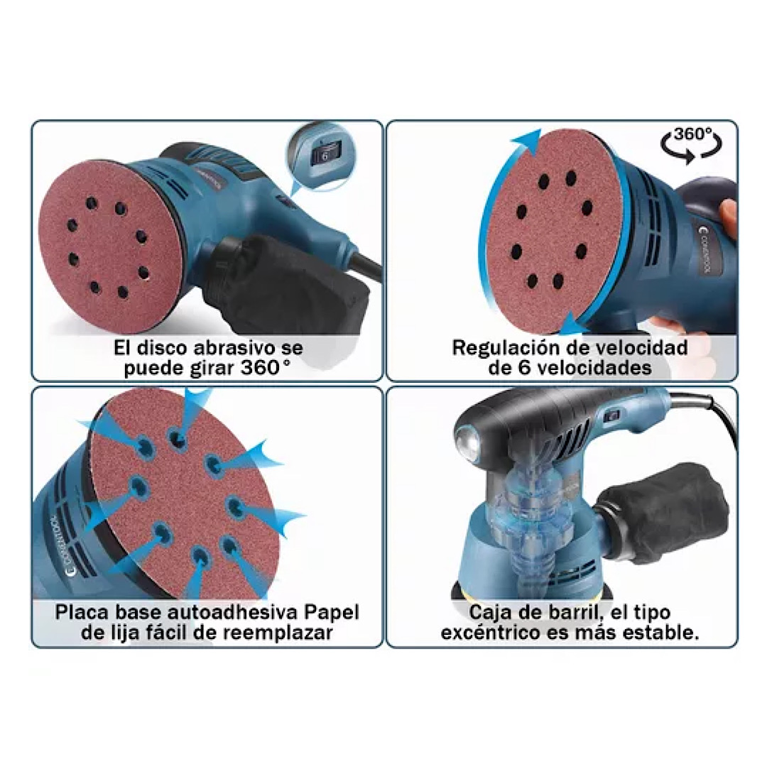 Lijadora Roto Orbital 6 Variaciones De Velocidad 300w 6 Lija