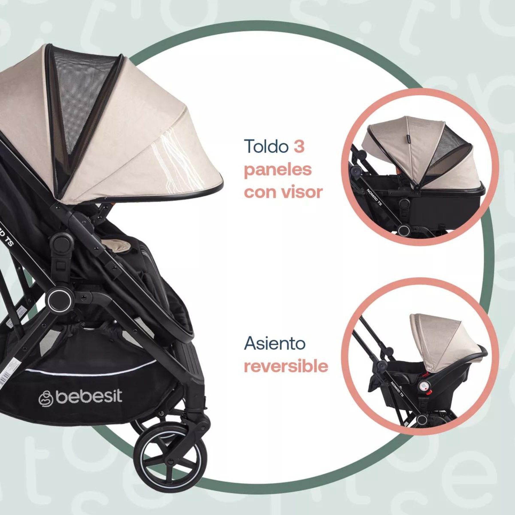 Carriola Para Bebé 3 En 1 Con Portabebé Bebesit Nomad - Beige