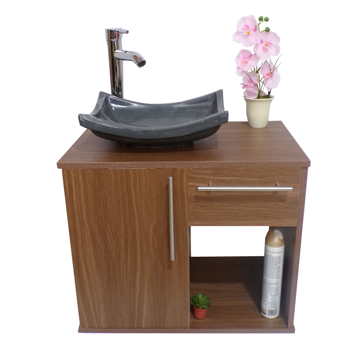 Gabinete Para Baño Flotante Con Ovalin Gris Y Cajón