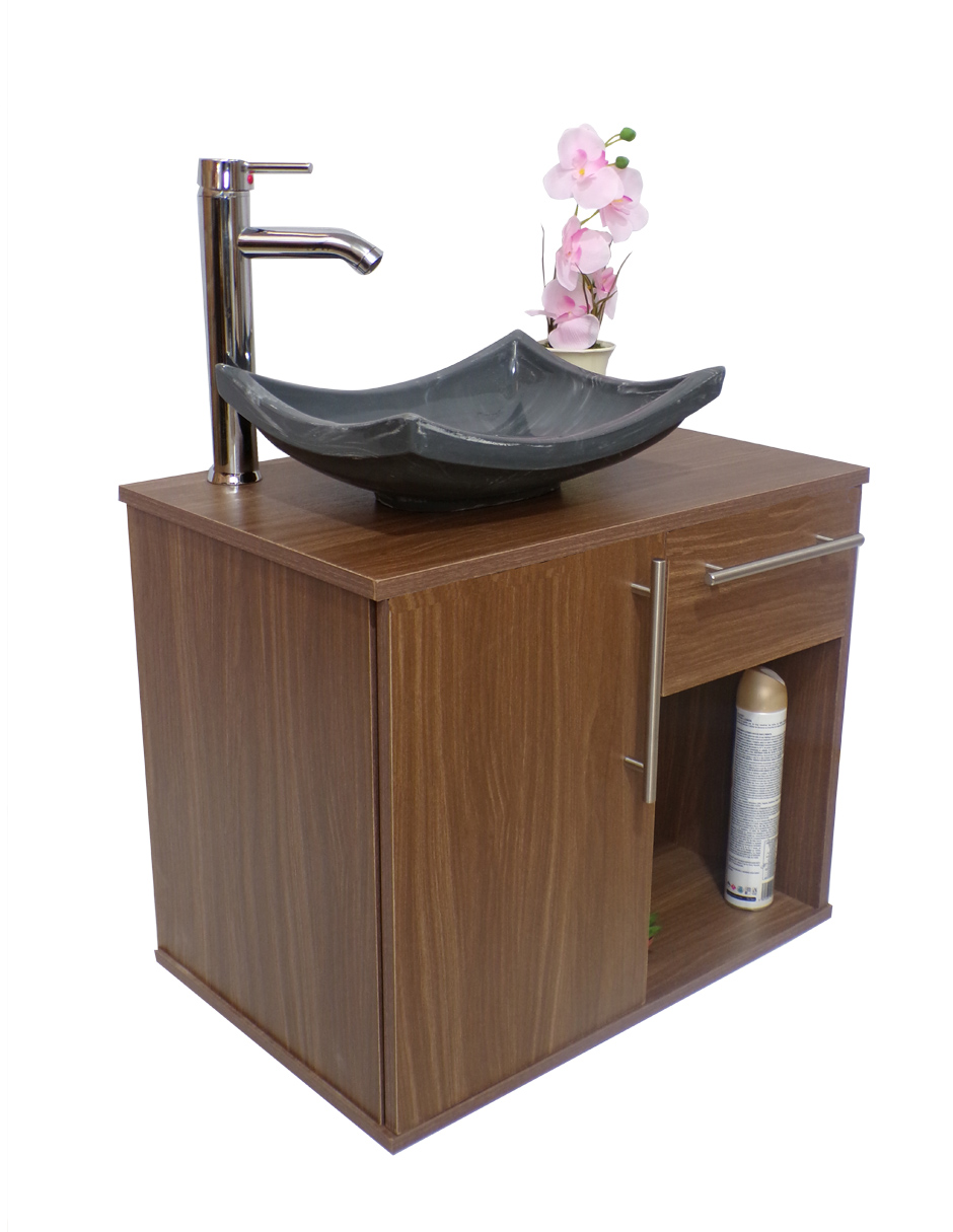 Gabinete Para Baño Flotante Con Ovalin Gris Y Cajón