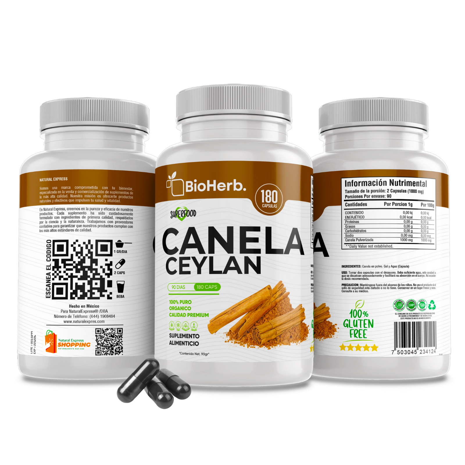 Canela Ceylan 100% Pura (180 Capsulas 500mg) |ORGANICO | NATURAL | Para 90 Dias | - Organic Ceylan Cinnamon