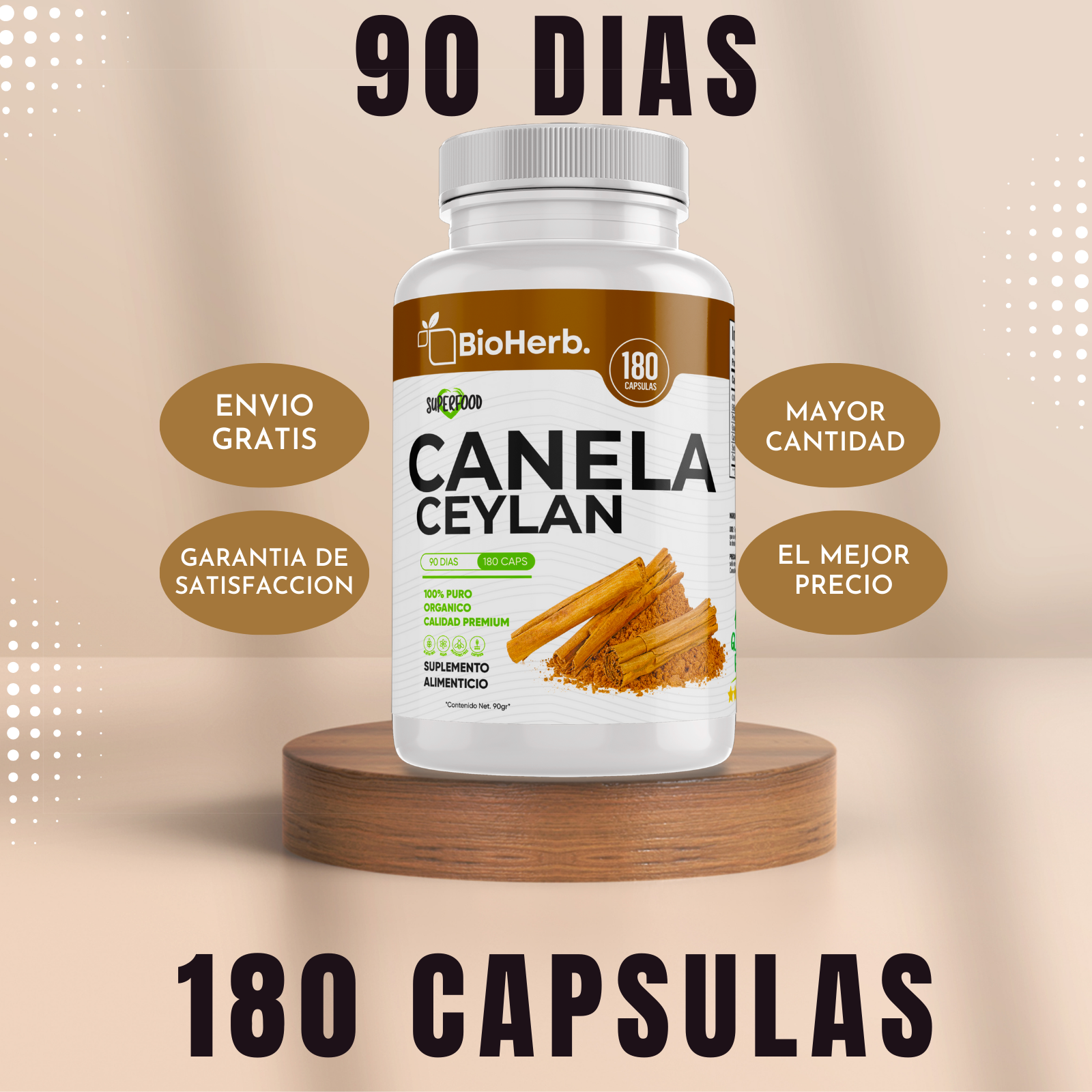 Canela Ceylan 100% Pura (180 Capsulas 500mg) |ORGANICO | NATURAL | Para 90 Dias | - Organic Ceylan Cinnamon