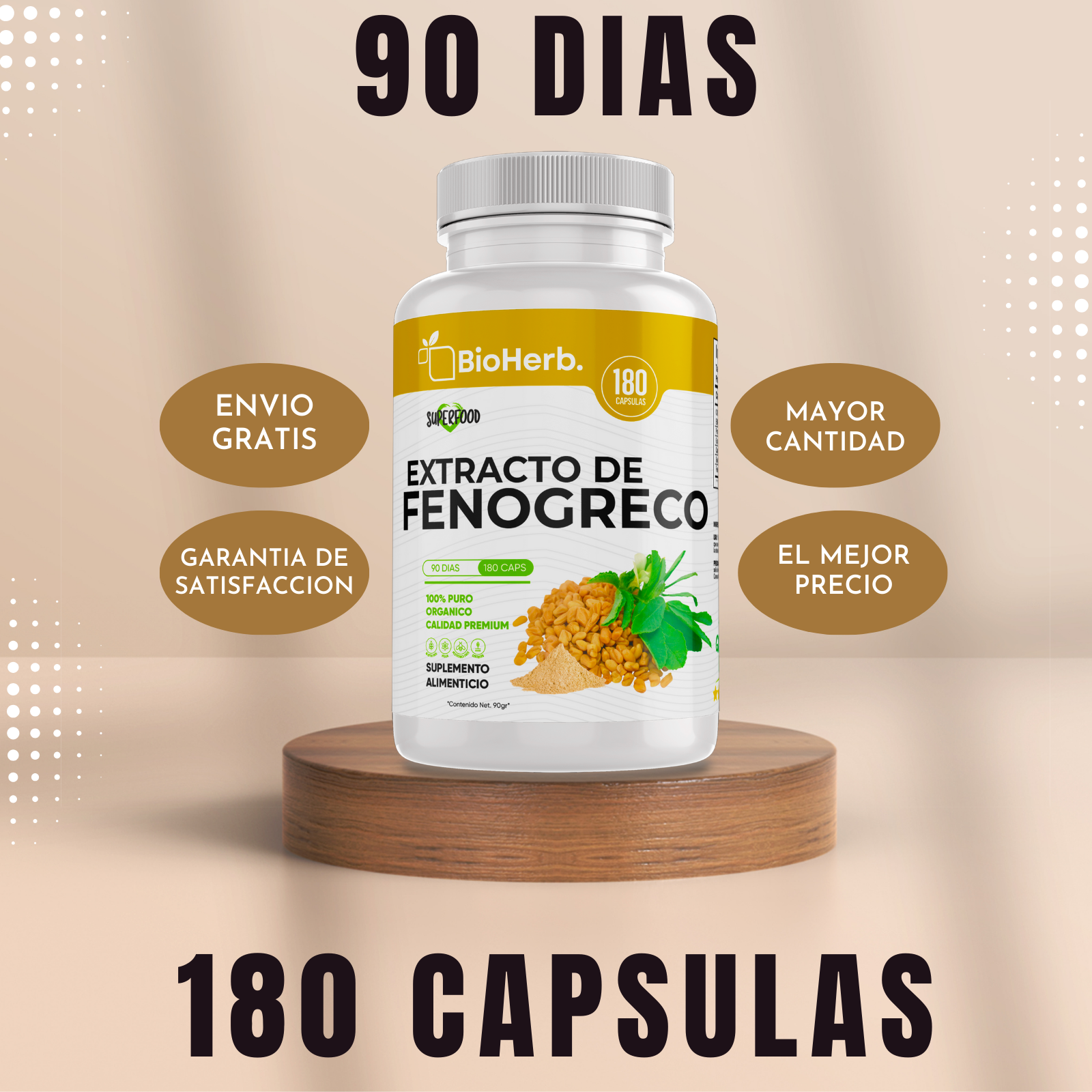 Fenogreco 100% Puro (180 Capsulas 500mg) |ORGANICO | NATURAL | Para 90 Dias | - Organic Fenogreco