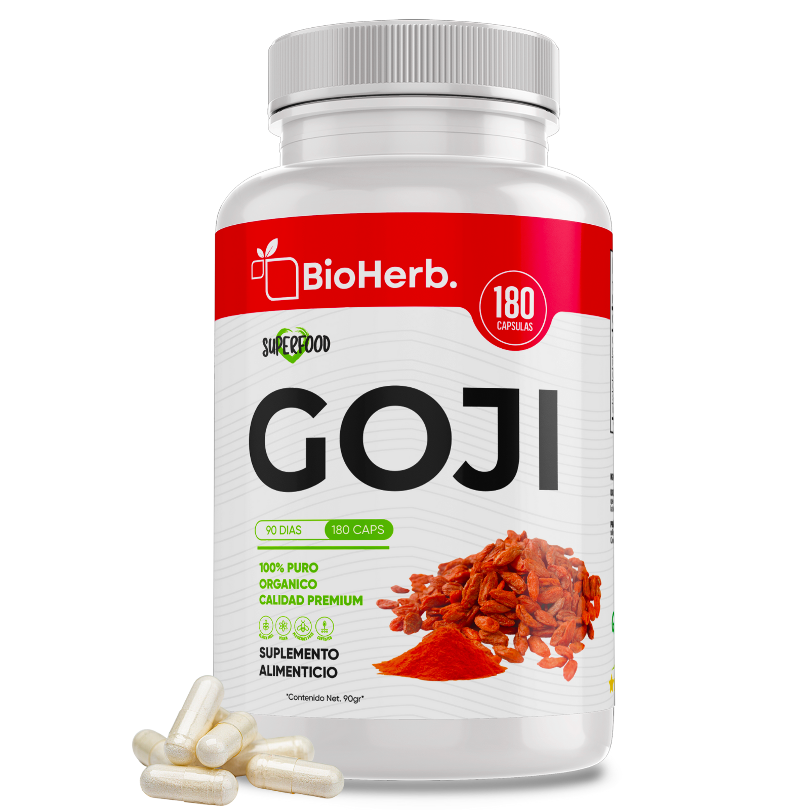 Baya Goji 100% Puro (180 Capsulas 500mg) |ORGANICO | NATURAL | Para 90 Dias | - Organic Goji Extract