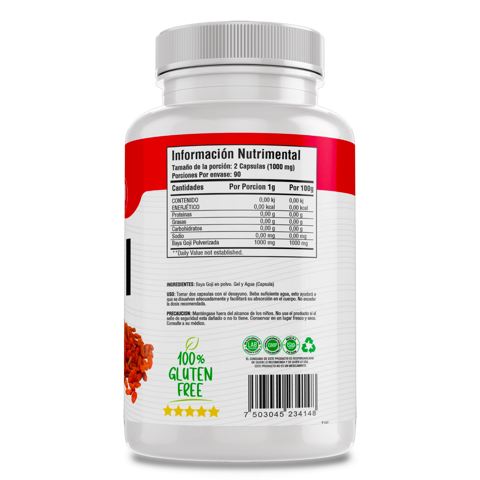 Baya Goji 100% Puro (180 Capsulas 500mg) |ORGANICO | NATURAL | Para 90 Dias | - Organic Goji Extract