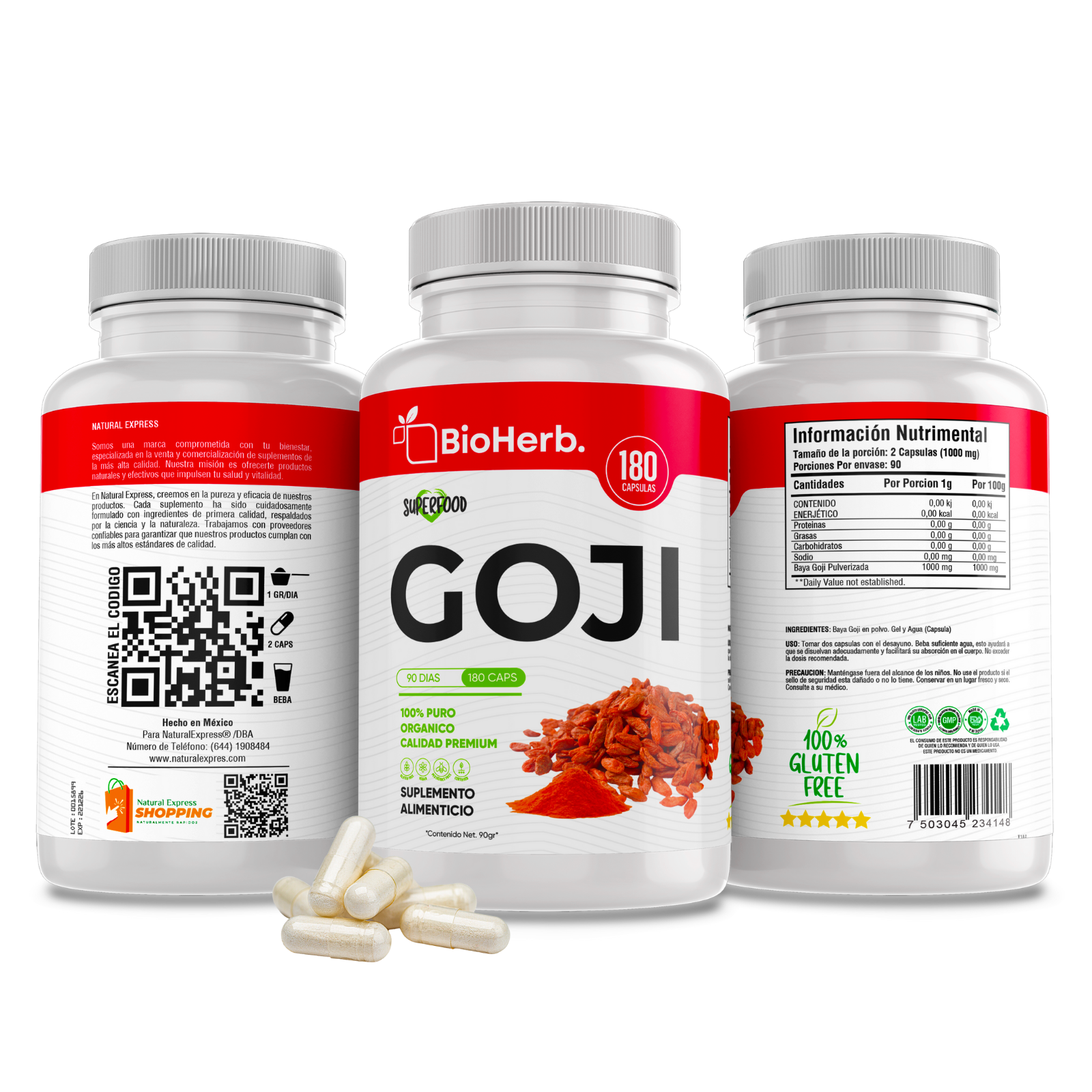 Baya Goji 100% Puro (180 Capsulas 500mg) |ORGANICO | NATURAL | Para 90 Dias | - Organic Goji Extract