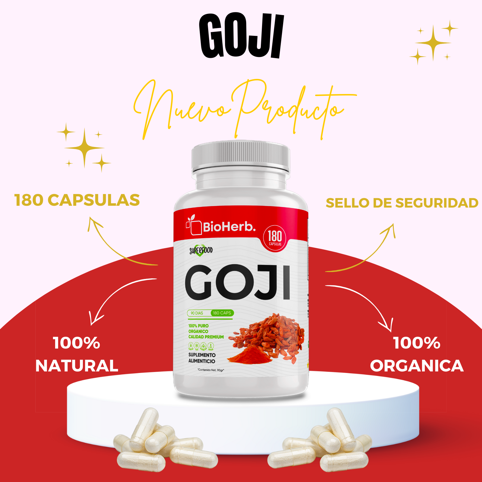 Baya Goji 100% Puro (180 Capsulas 500mg) |ORGANICO | NATURAL | Para 90 Dias | - Organic Goji Extract