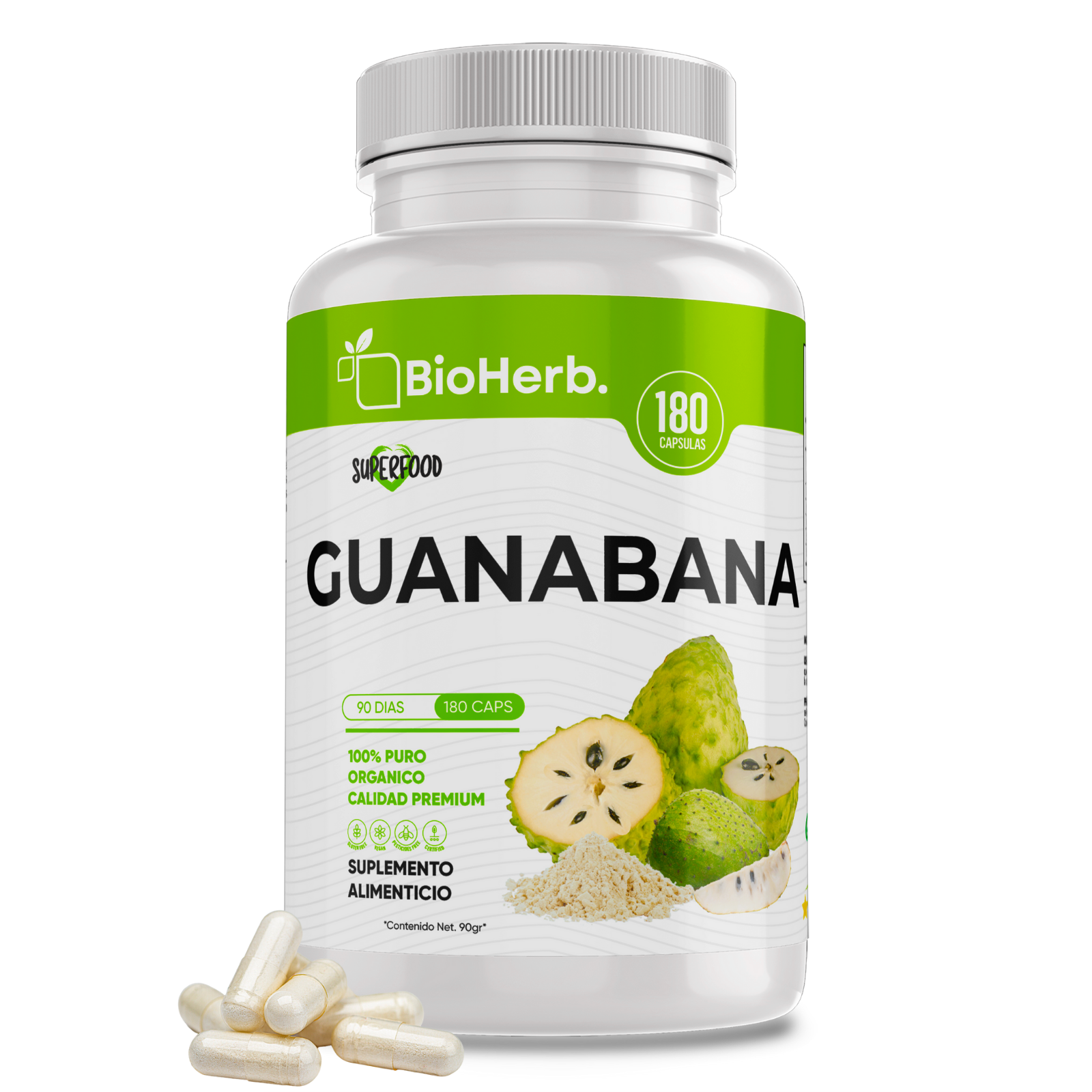 Extracto de Guanabana 100% Puro (180 Capsulas 500mg) |ORGANICO | NATURAL | Para 90 Dias | - Organic Guanabana Extract Extract