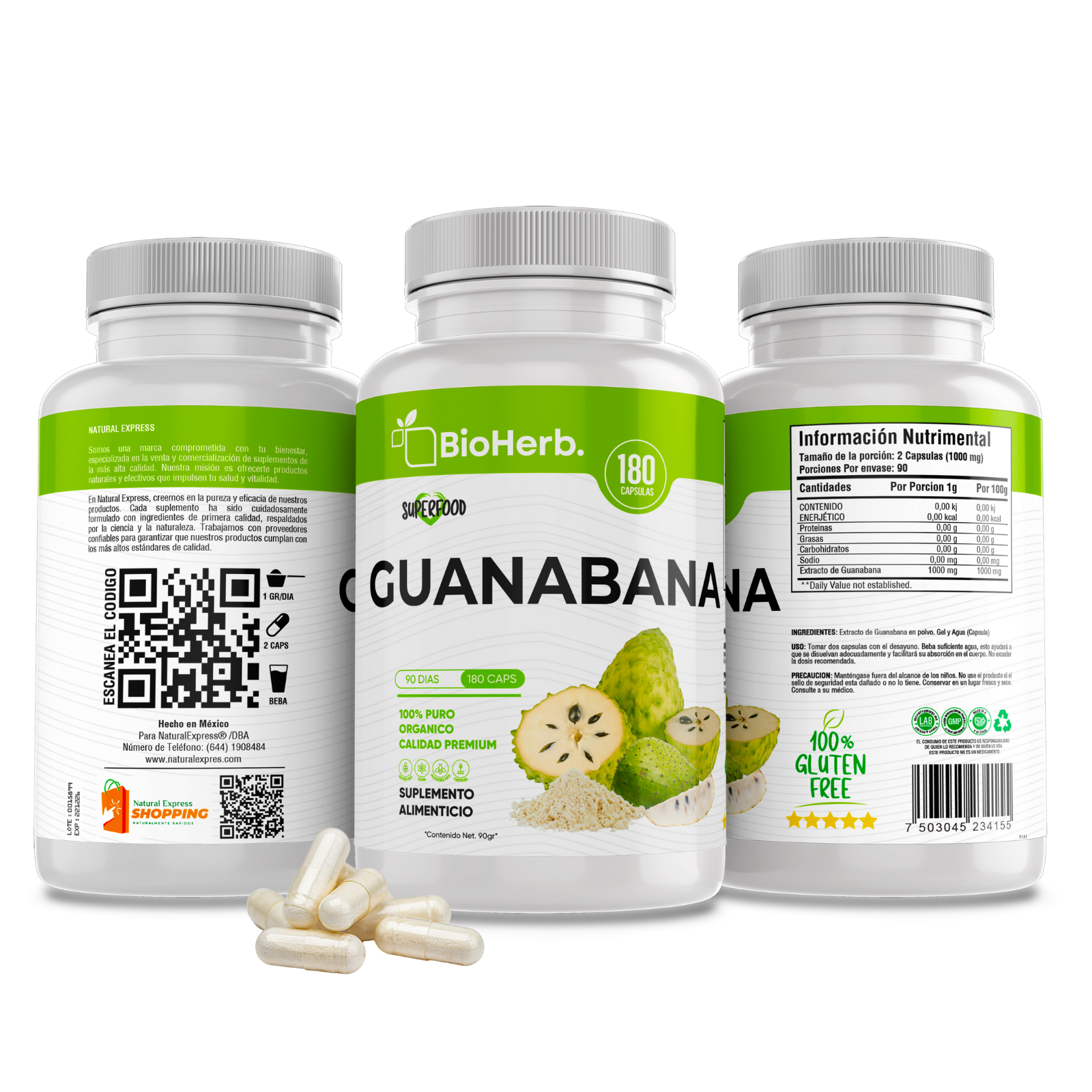 Extracto de Guanabana 100% Puro (180 Capsulas 500mg) |ORGANICO | NATURAL | Para 90 Dias | - Organic Guanabana Extract Extract