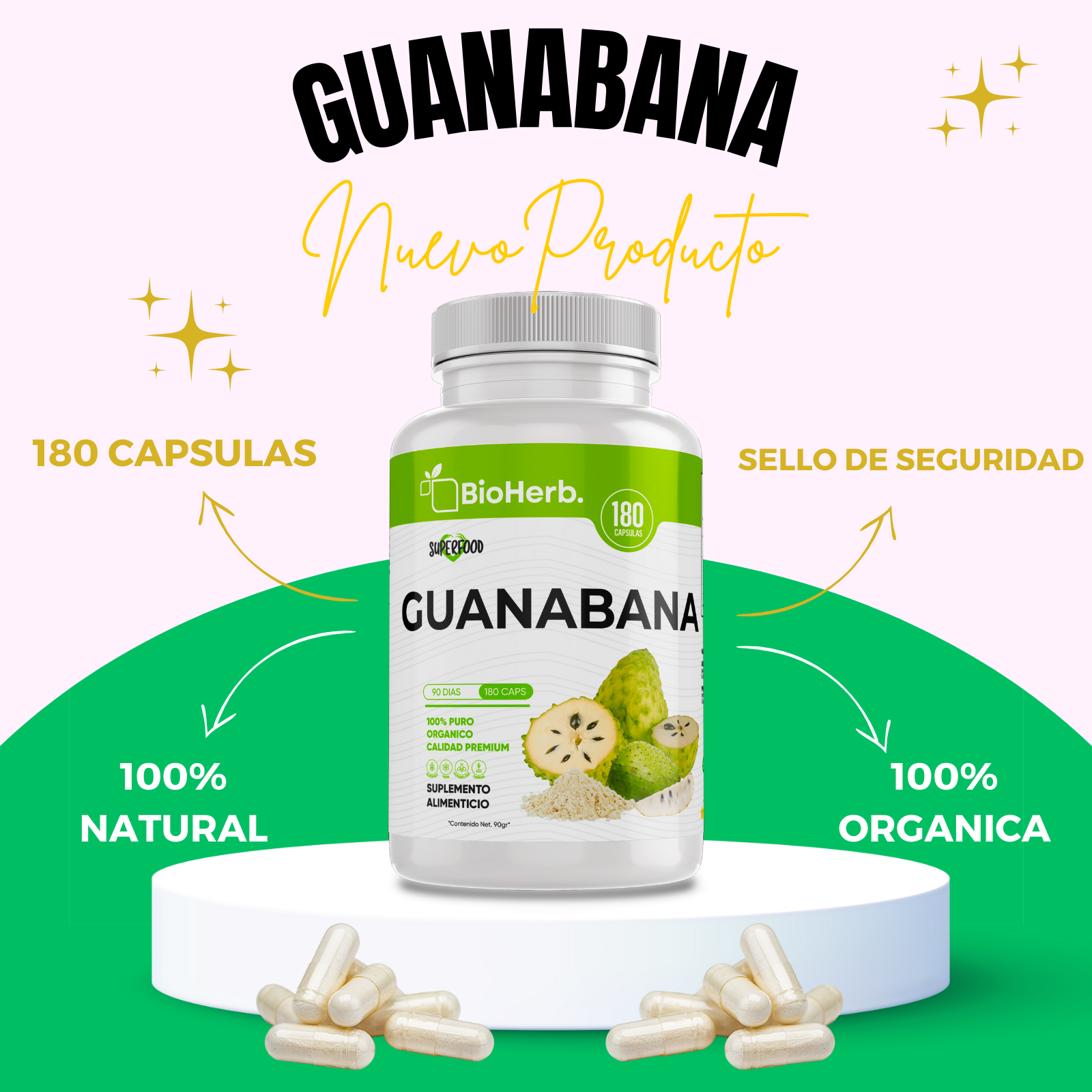 Extracto de Guanabana 100% Puro (180 Capsulas 500mg) |ORGANICO | NATURAL | Para 90 Dias | - Organic Guanabana Extract Extract
