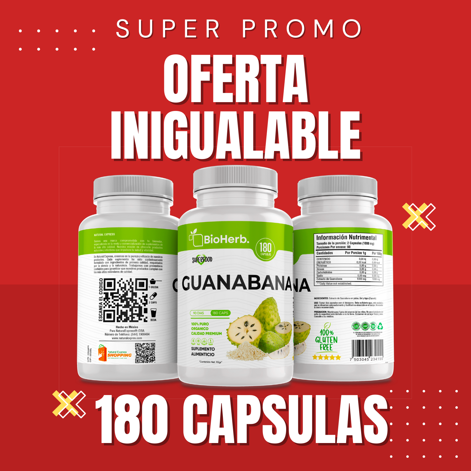Extracto de Guanabana 100% Puro (180 Capsulas 500mg) |ORGANICO | NATURAL | Para 90 Dias | - Organic Guanabana Extract Extract