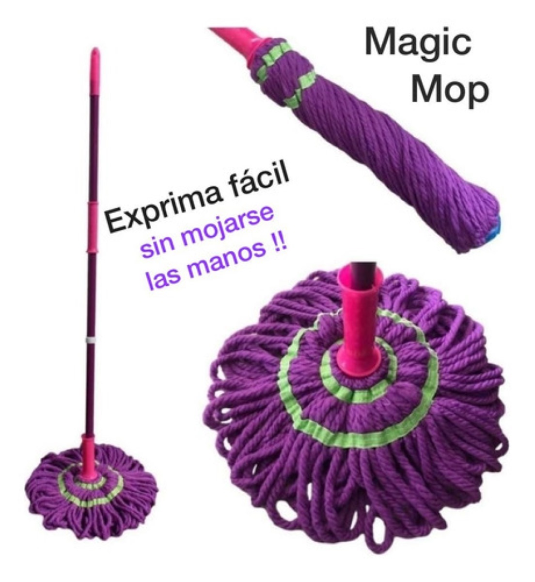 Trapeador Mágico Mop Autoexprimible Acero Inoxidable Morado