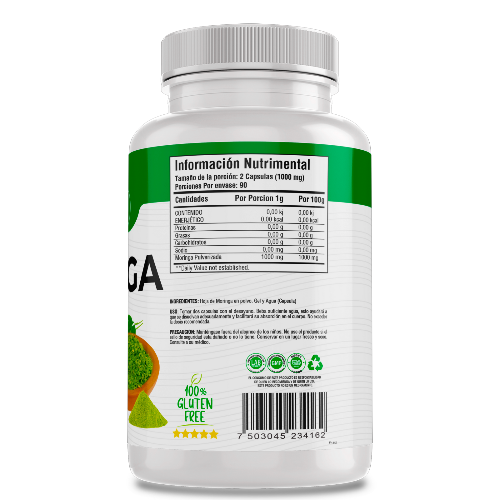 Moringa 100% Pura (180 Capsulas 500mg) |ORGANICO | NATURAL | Para 90 Dias | - Organic Moringa Powder