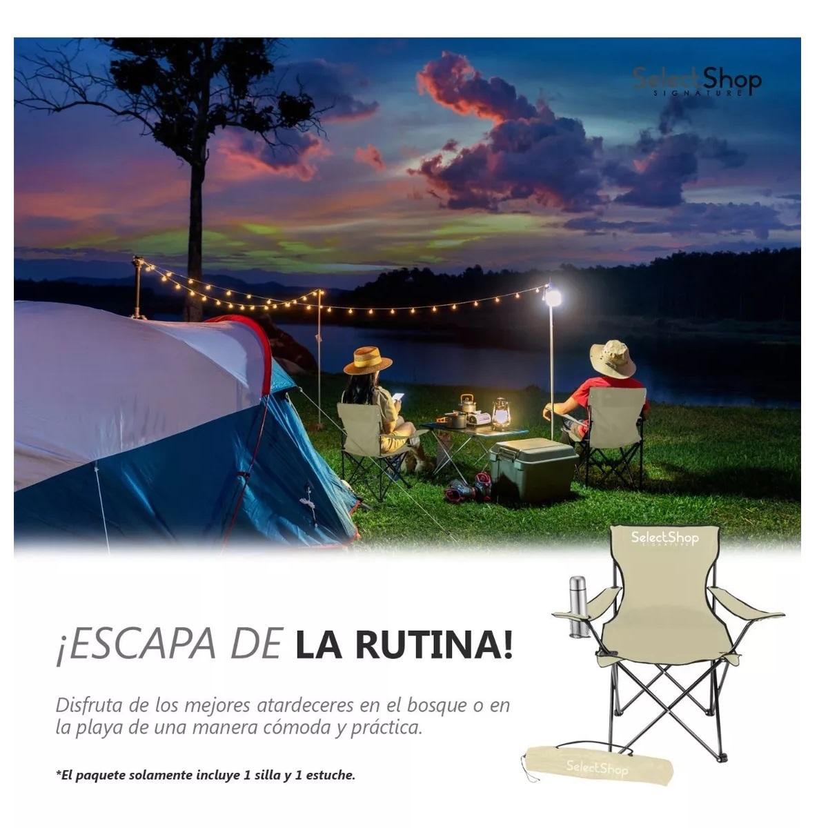 Silla de camping ligera sin reposabrazos, Ideal para acampadas