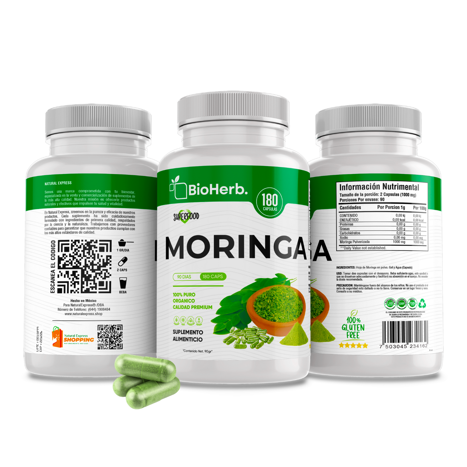 Moringa 100% Pura (180 Capsulas 500mg) |ORGANICO | NATURAL | Para 90 Dias | - Organic Moringa Powder