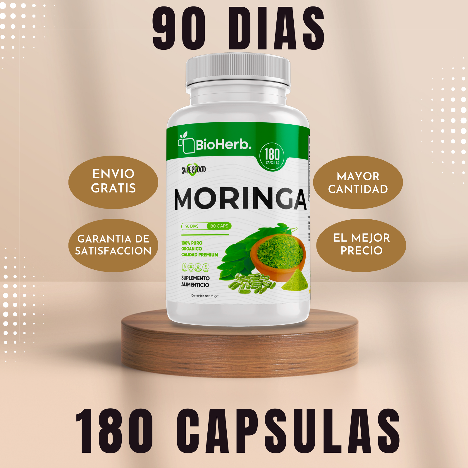 Moringa 100% Pura (180 Capsulas 500mg) |ORGANICO | NATURAL | Para 90 Dias | - Organic Moringa Powder