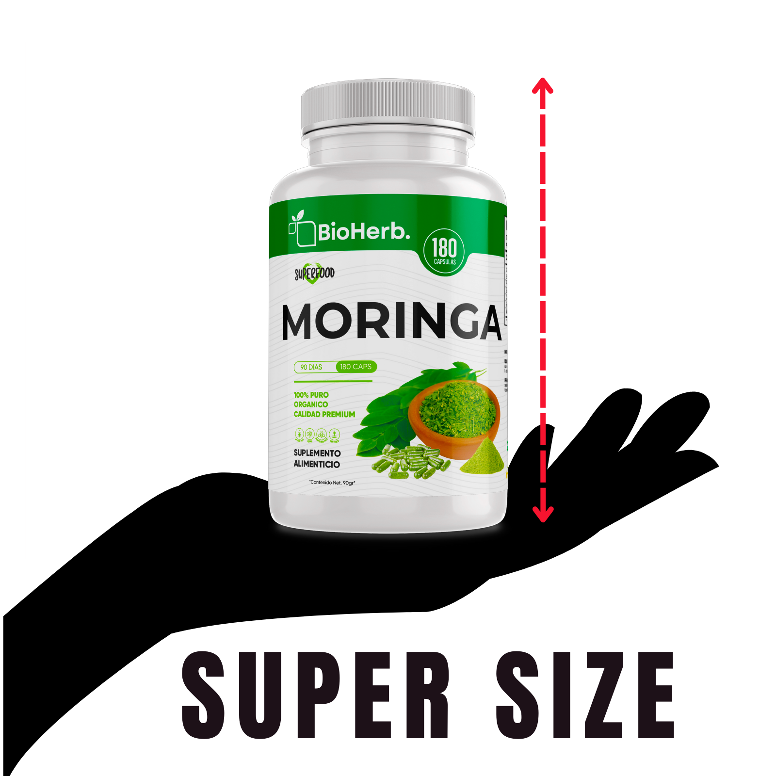 Moringa 100% Pura (180 Capsulas 500mg) |ORGANICO | NATURAL | Para 90 Dias | - Organic Moringa Powder