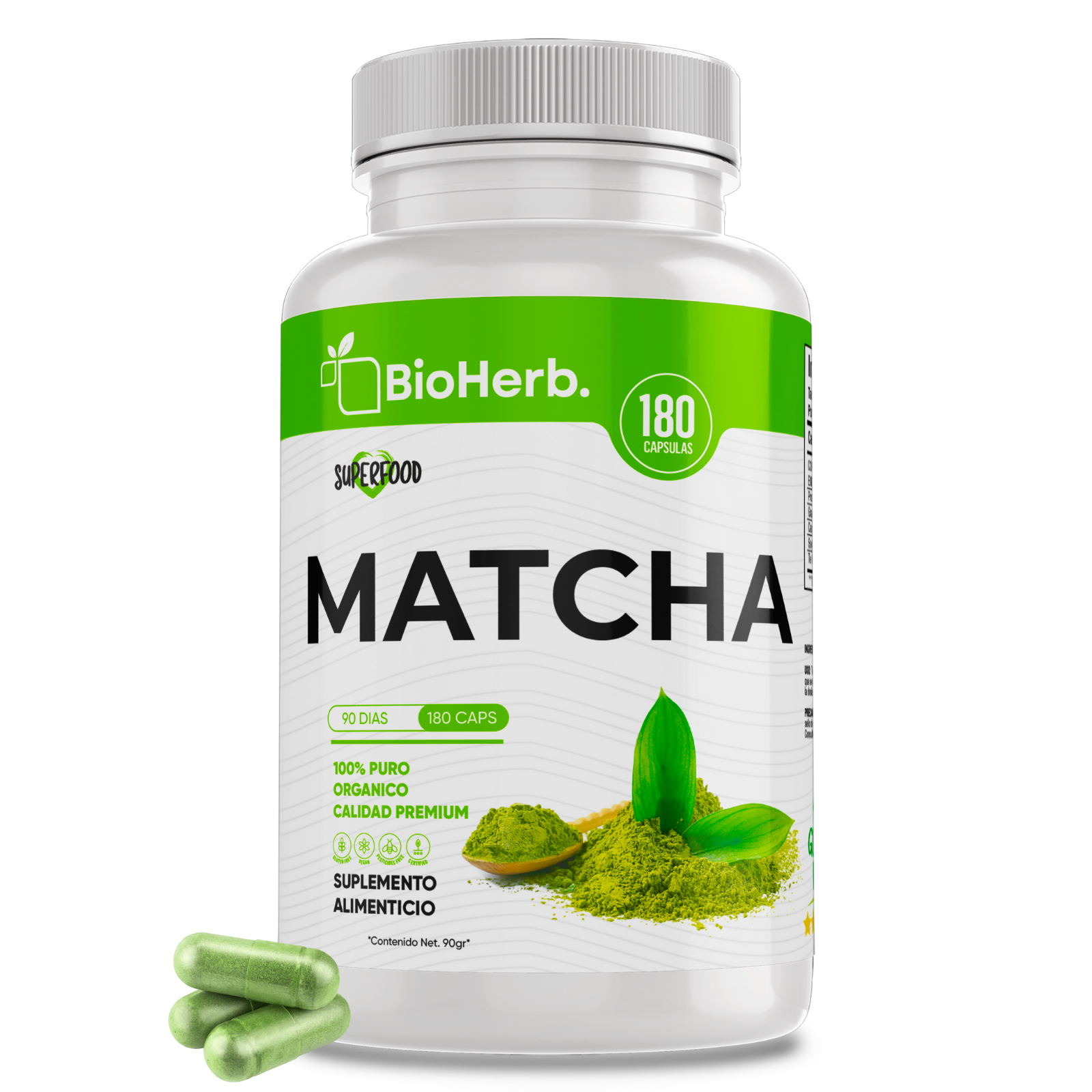 Matcha 100% Puro (180 Capsulas 500mg) |ORGANICO | NATURAL | Para 90 Dias | - Organic Matcha Powder