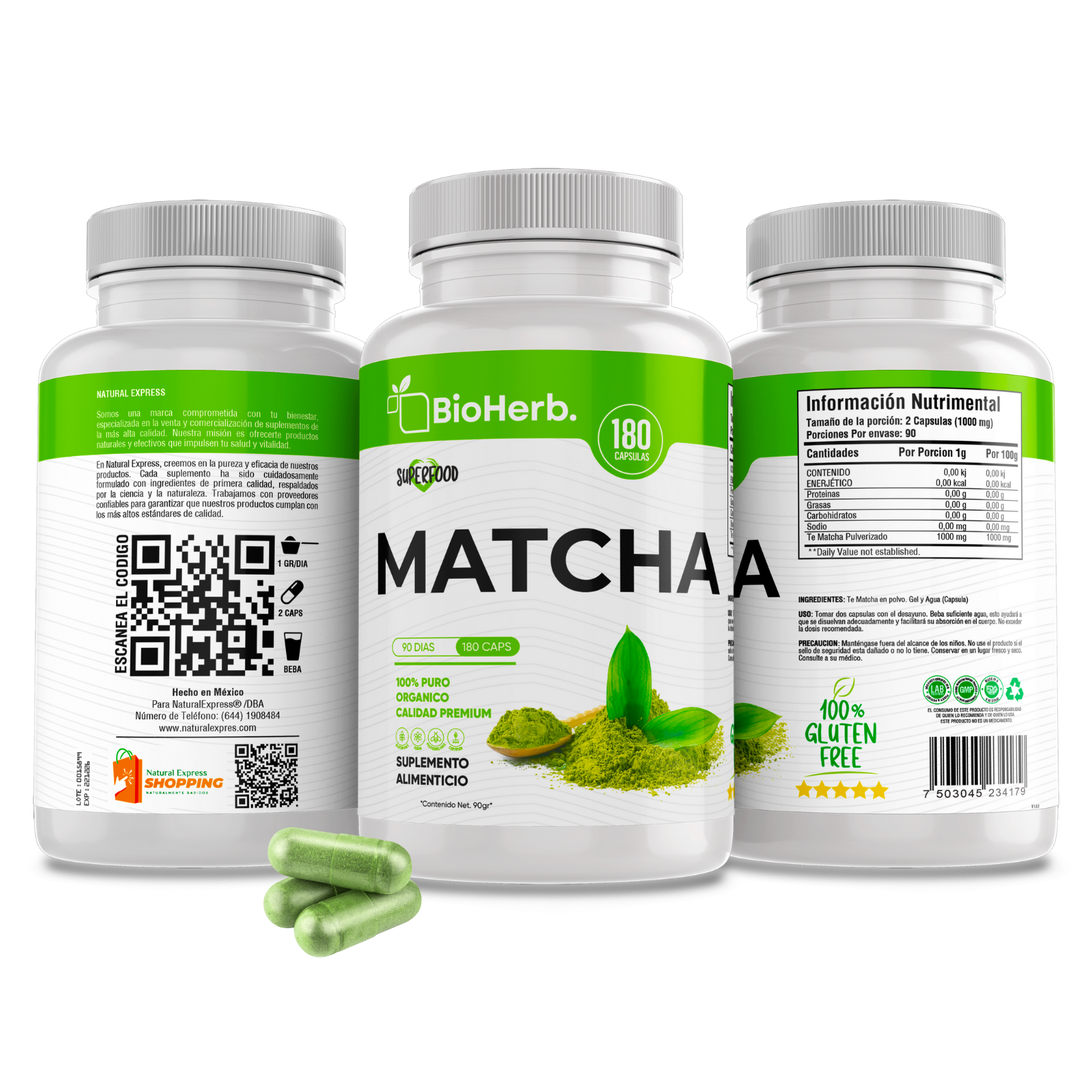 Matcha 100% Puro (180 Capsulas 500mg) |ORGANICO | NATURAL | Para 90 Dias | - Organic Matcha Powder