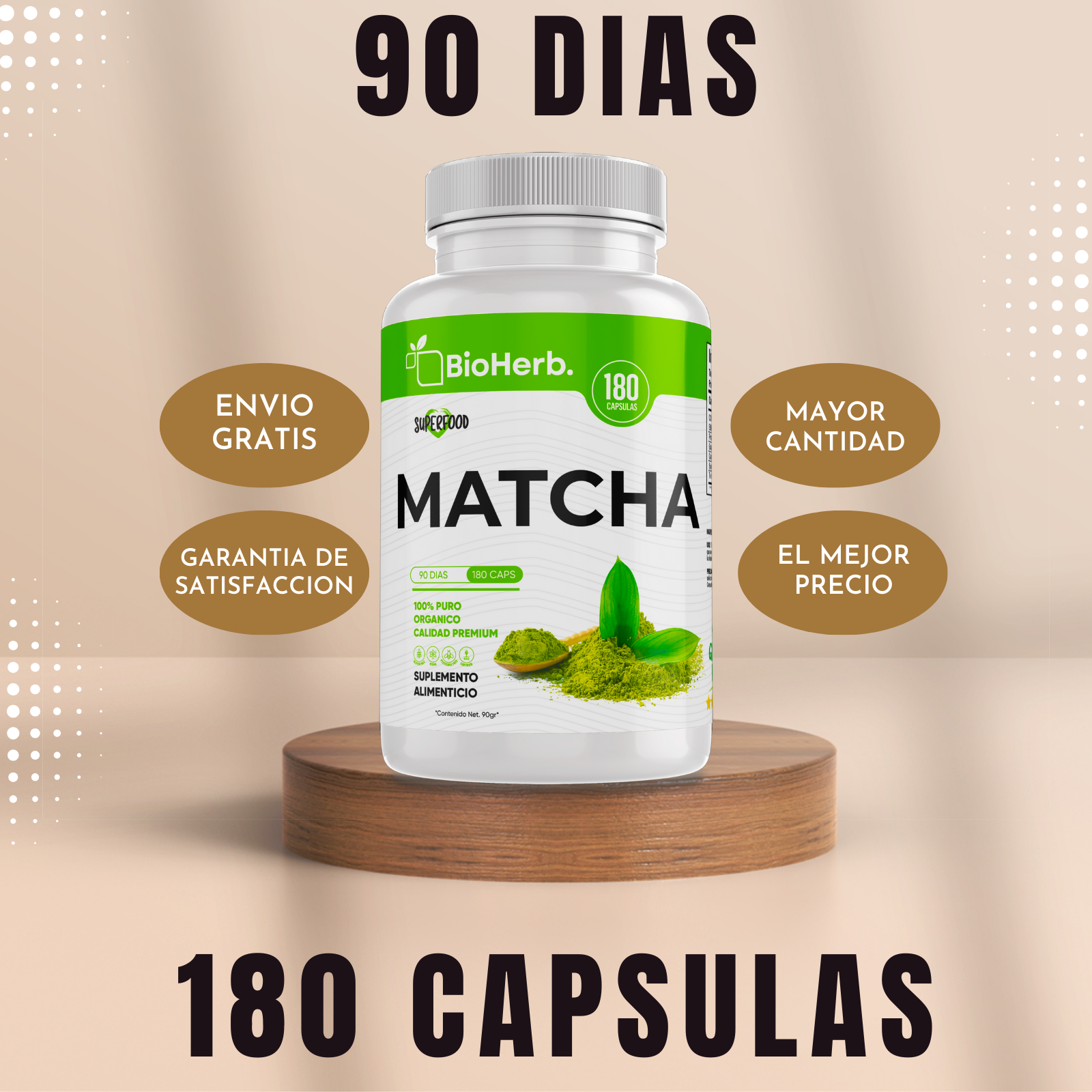 Matcha 100% Puro (180 Capsulas 500mg) |ORGANICO | NATURAL | Para 90 Dias | - Organic Matcha Powder
