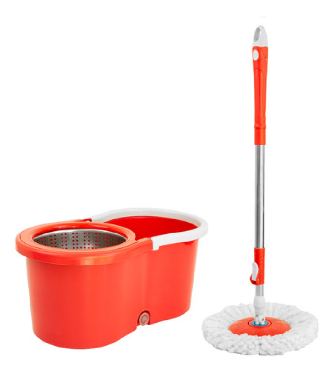 Trapeador Giratorio Con Cubeta Spin Mágico Microfibra Mop Naranja