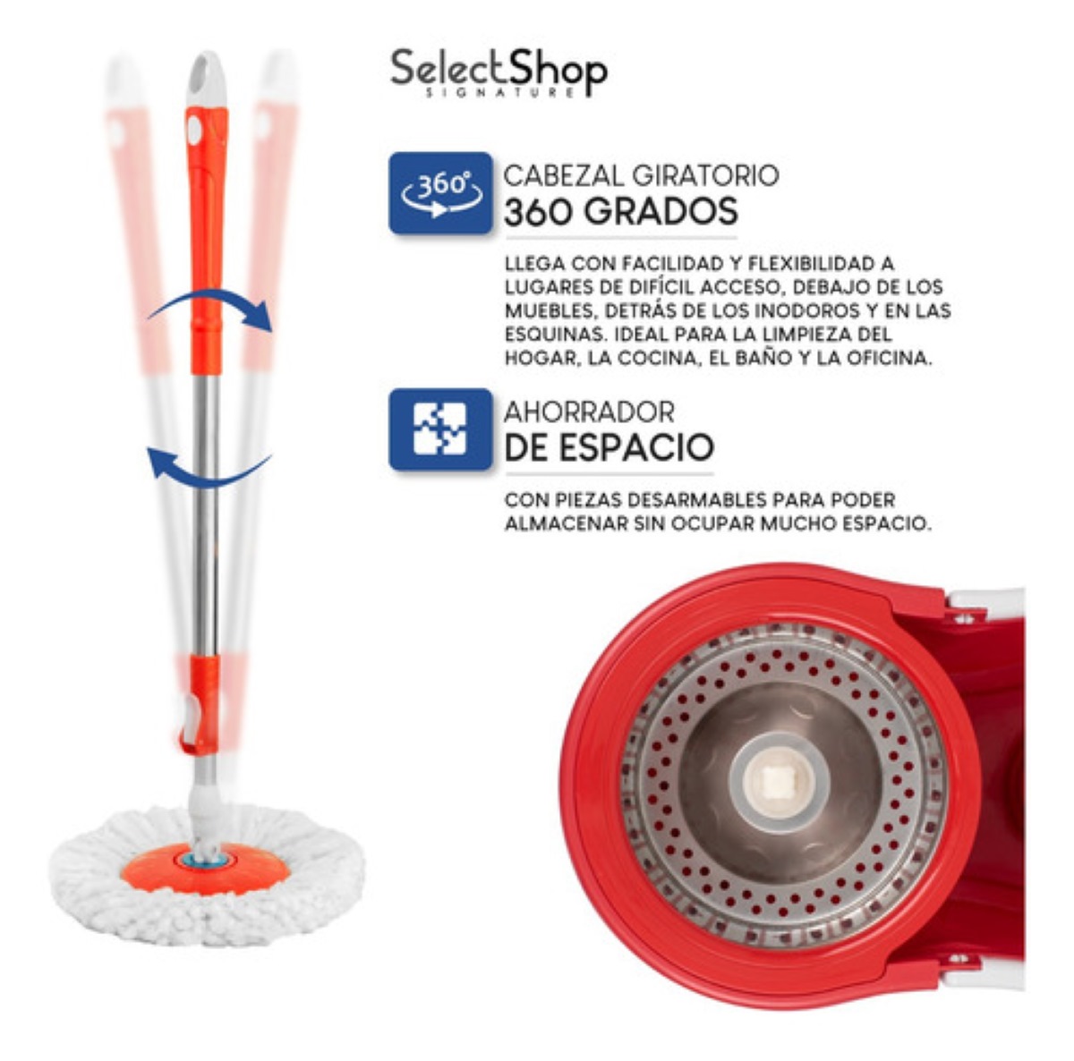 Trapeador Giratorio Con Cubeta Spin Mágico Microfibra Mop Naranja