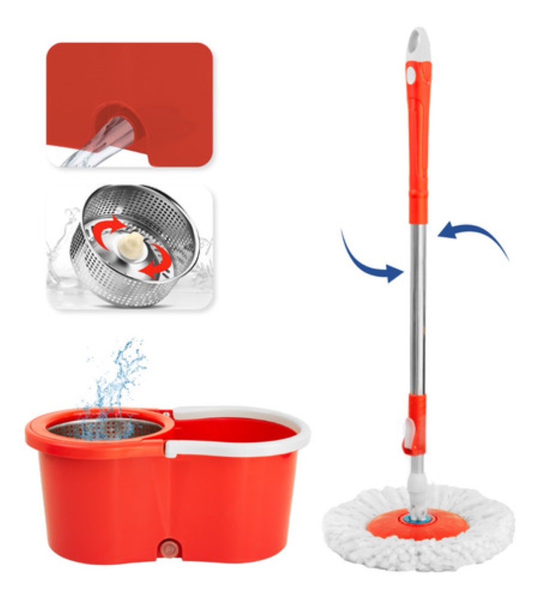 Trapeador Giratorio Con Cubeta Spin Mágico Microfibra Mop Naranja