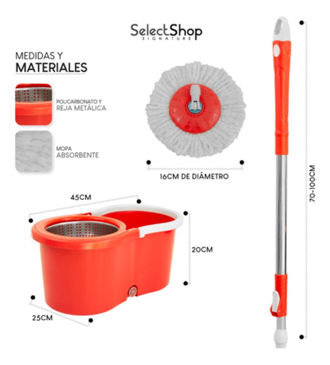 Trapeador Giratorio Con Cubeta Spin Mágico Microfibra Mop Naranja