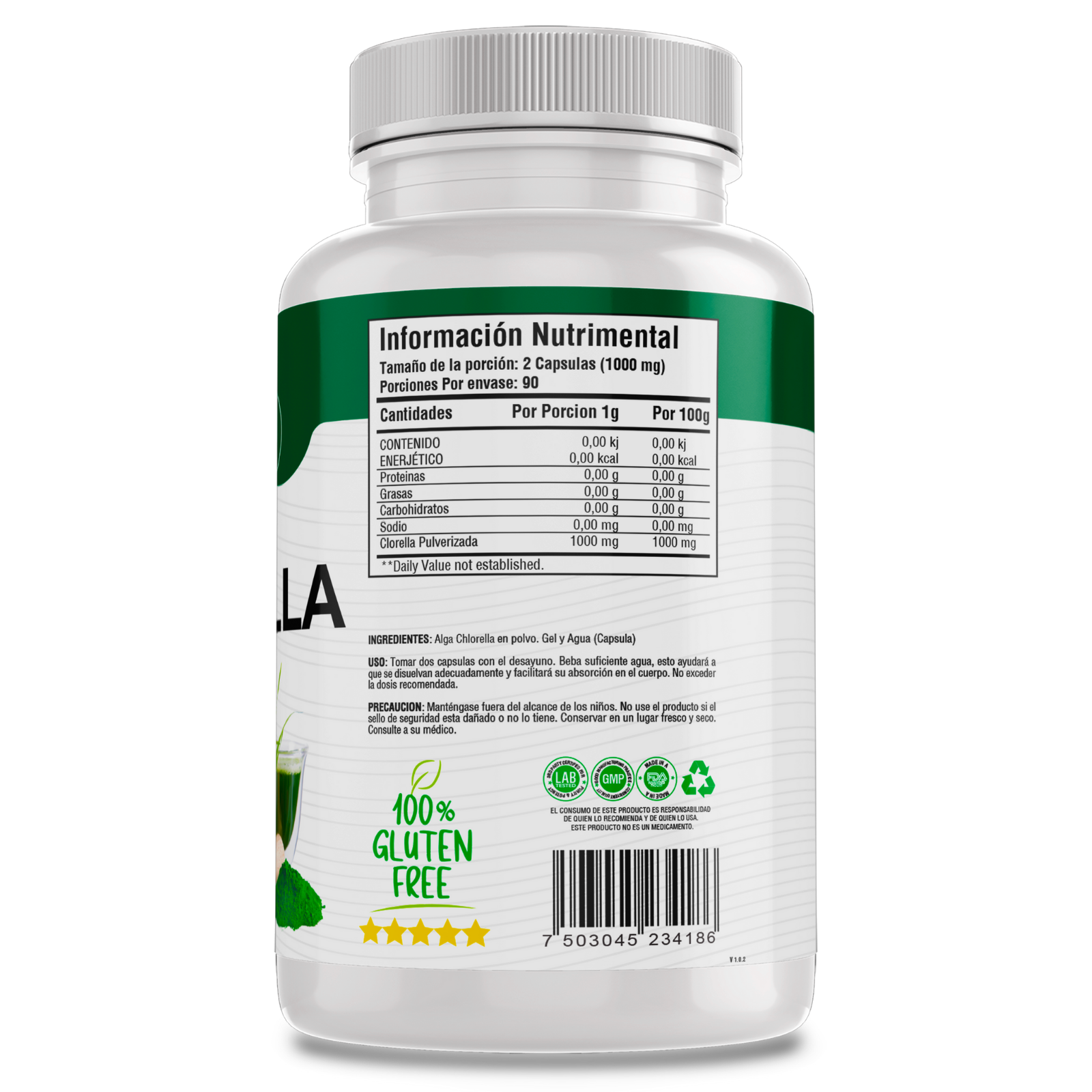 Alga Chlorella 100% Pura (180 Capsulas 500mg) |ORGANICO | NATURAL | Para 90 Dias | - Organic Chlorella