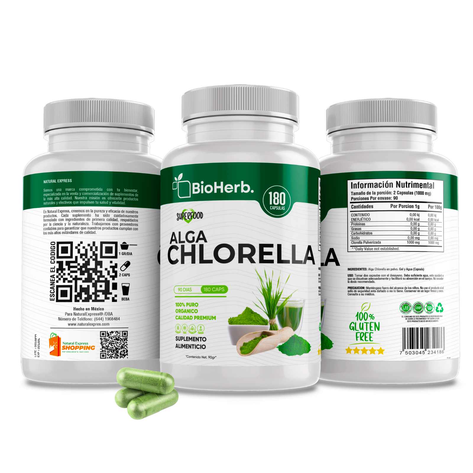 Alga Chlorella 100% Pura (180 Capsulas 500mg) |ORGANICO | NATURAL | Para 90 Dias | - Organic Chlorella
