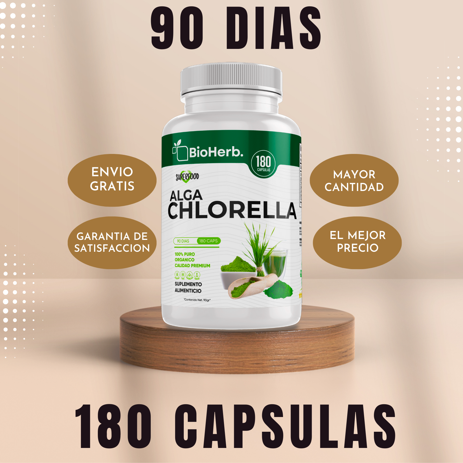 Alga Chlorella 100% Pura (180 Capsulas 500mg) |ORGANICO | NATURAL | Para 90 Dias | - Organic Chlorella