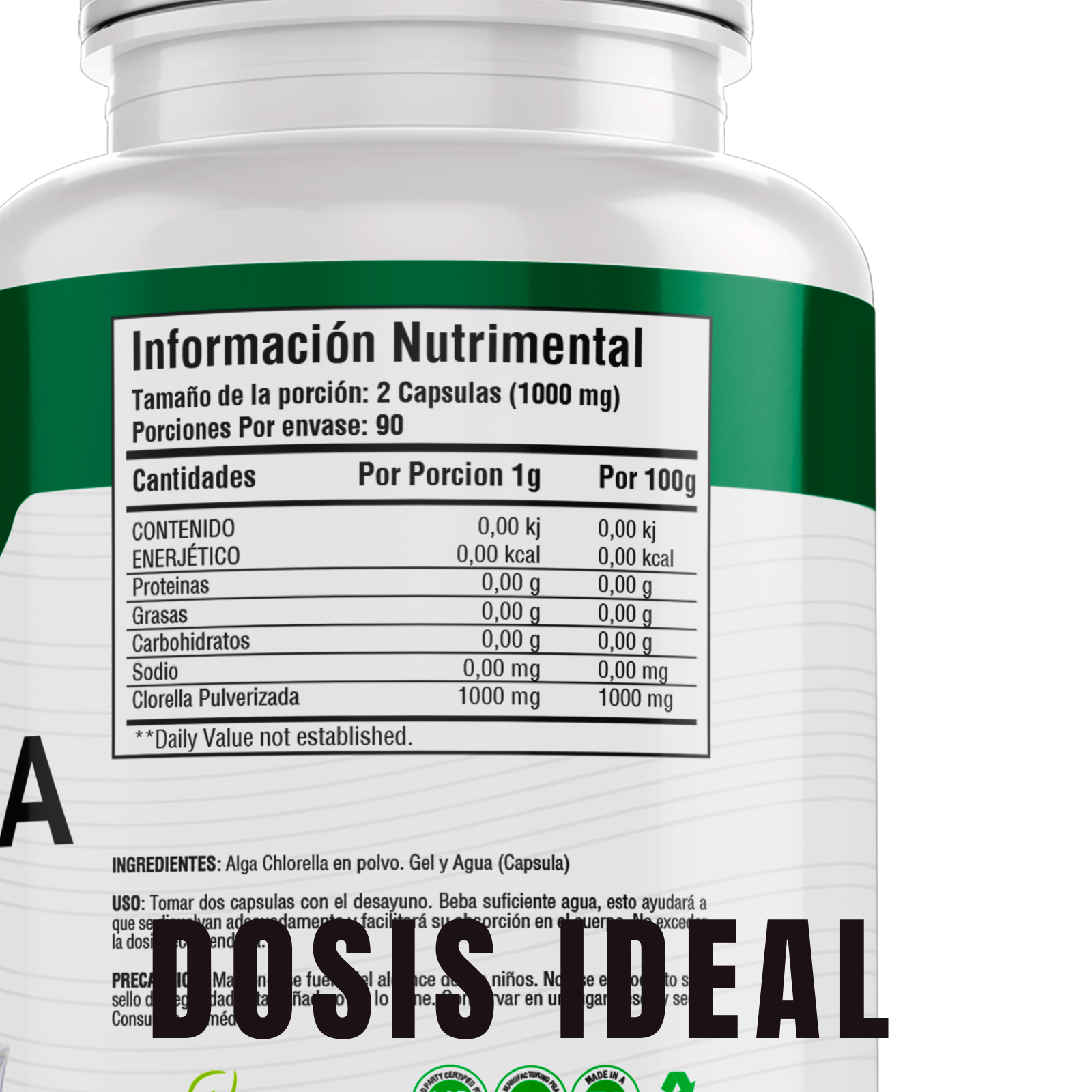 Alga Chlorella 100% Pura (180 Capsulas 500mg) |ORGANICO | NATURAL | Para 90 Dias | - Organic Chlorella