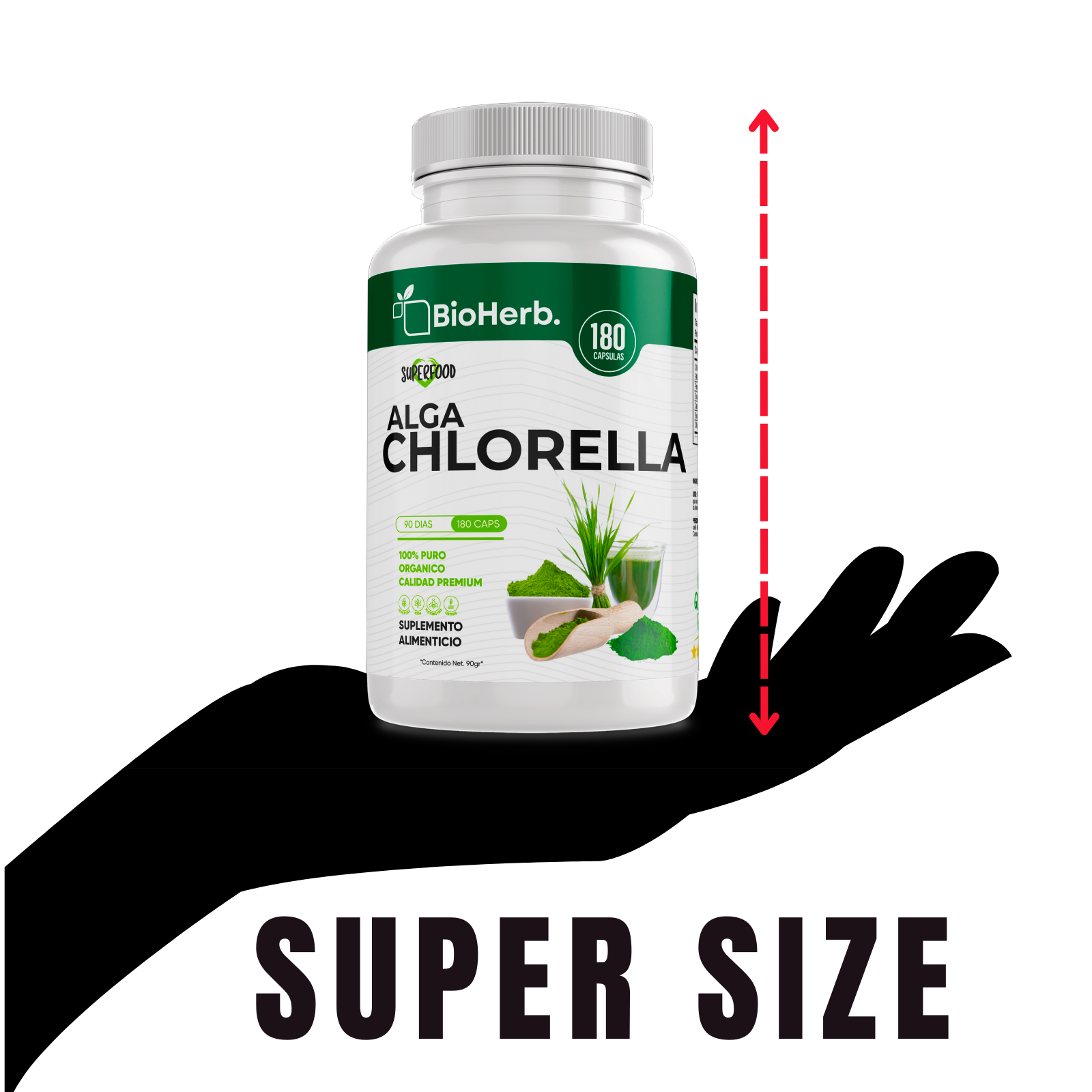 Alga Chlorella 100% Pura (180 Capsulas 500mg) |ORGANICO | NATURAL | Para 90 Dias | - Organic Chlorella